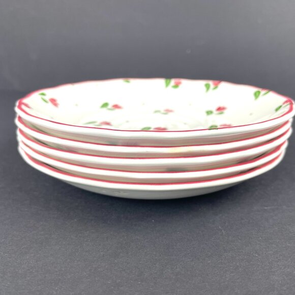 Set Johnson Brothers 5 Saucer 6" Floral Sprigs Ironstone Made in England - Picture 2 of 5